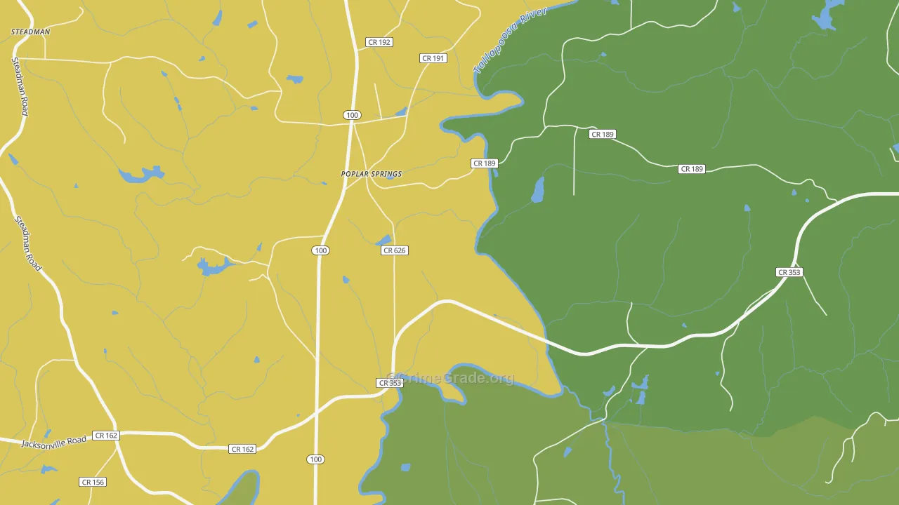 Poplar Springs, GA Map of Robbery Rates