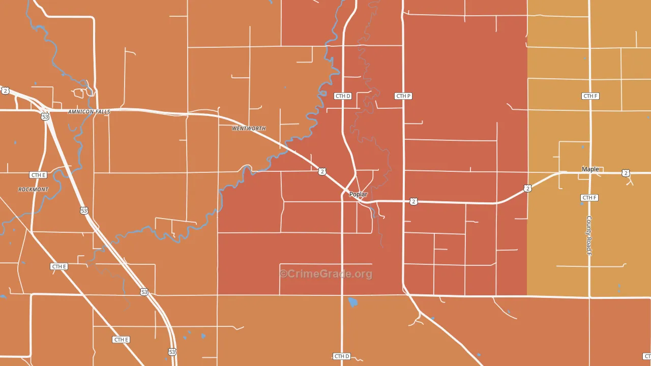 Poplar, WI Map of Robbery Rates