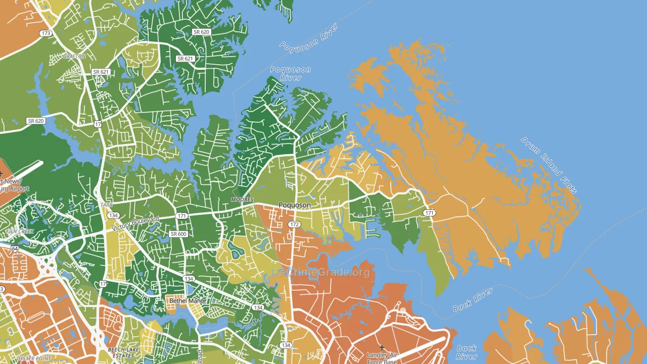 Poquoson, VA Map of Robbery Rates
