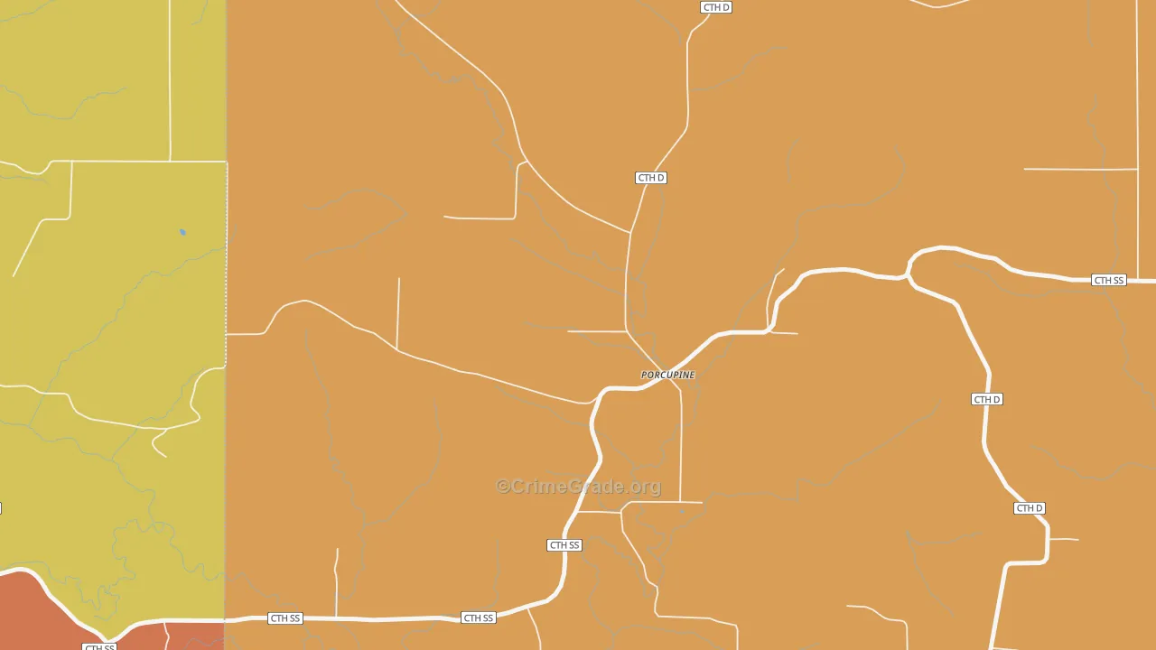Porcupine, WI Map of Robbery Rates