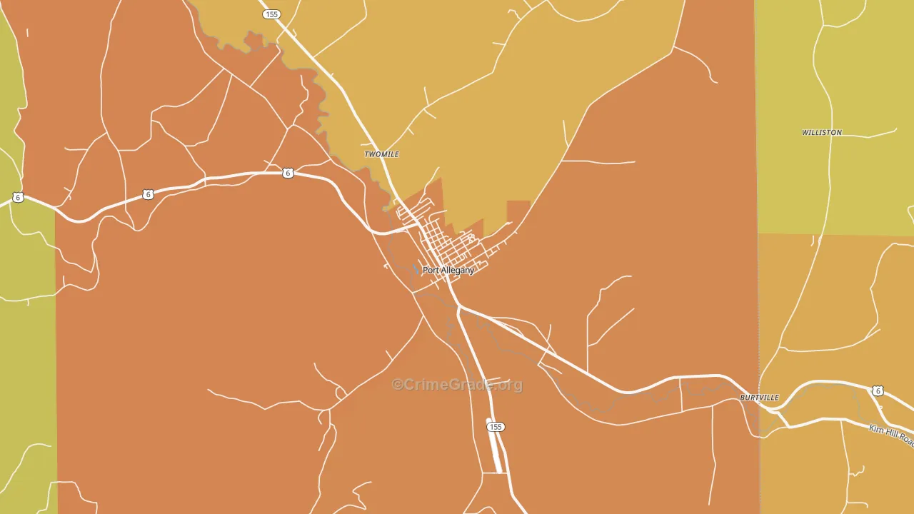 Port Allegany, PA Map of Robbery Rates