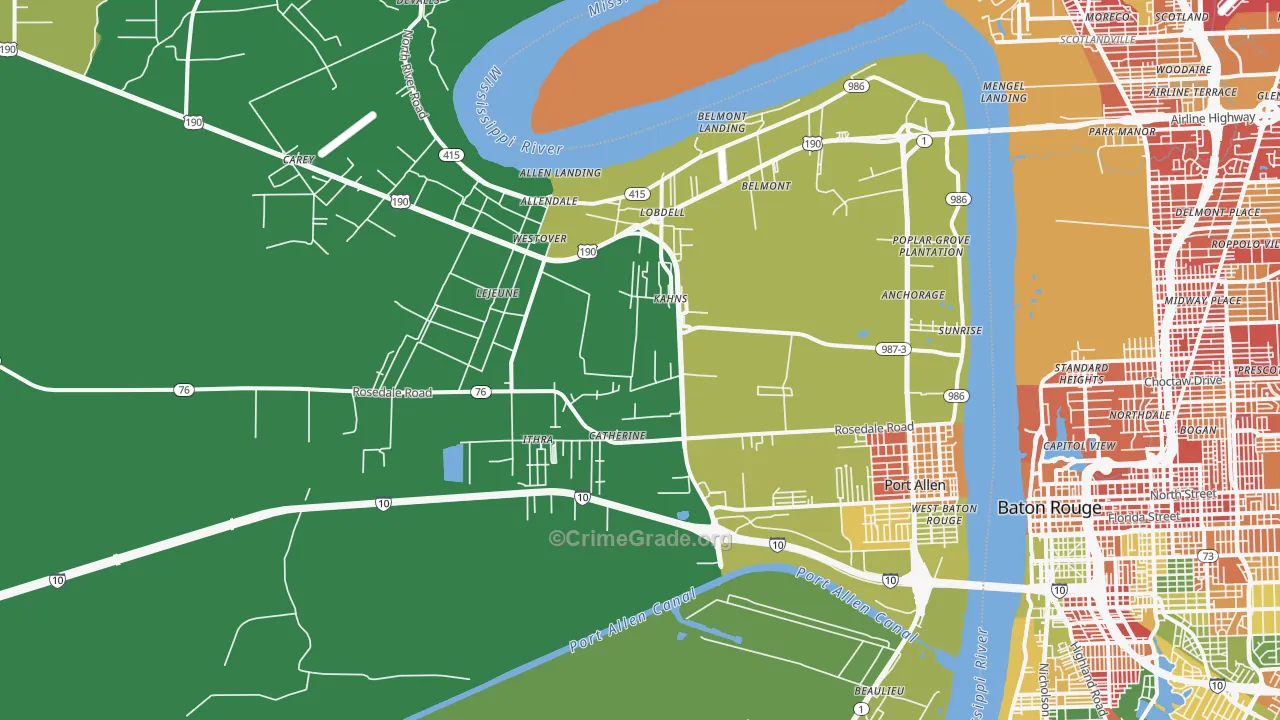 Port Allen, LA Map of Robbery Rates