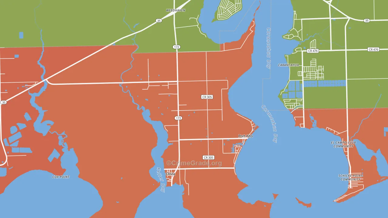 Port Alto, TX Map of Robbery Rates