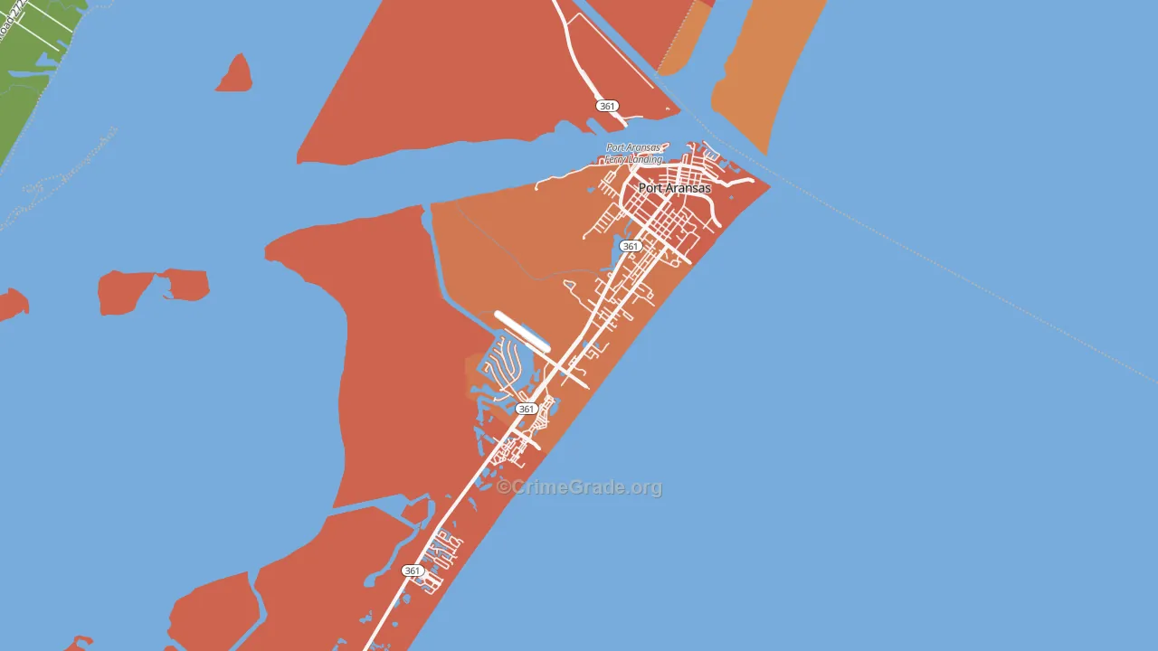 Port Aransas, TX Map of Robbery Rates