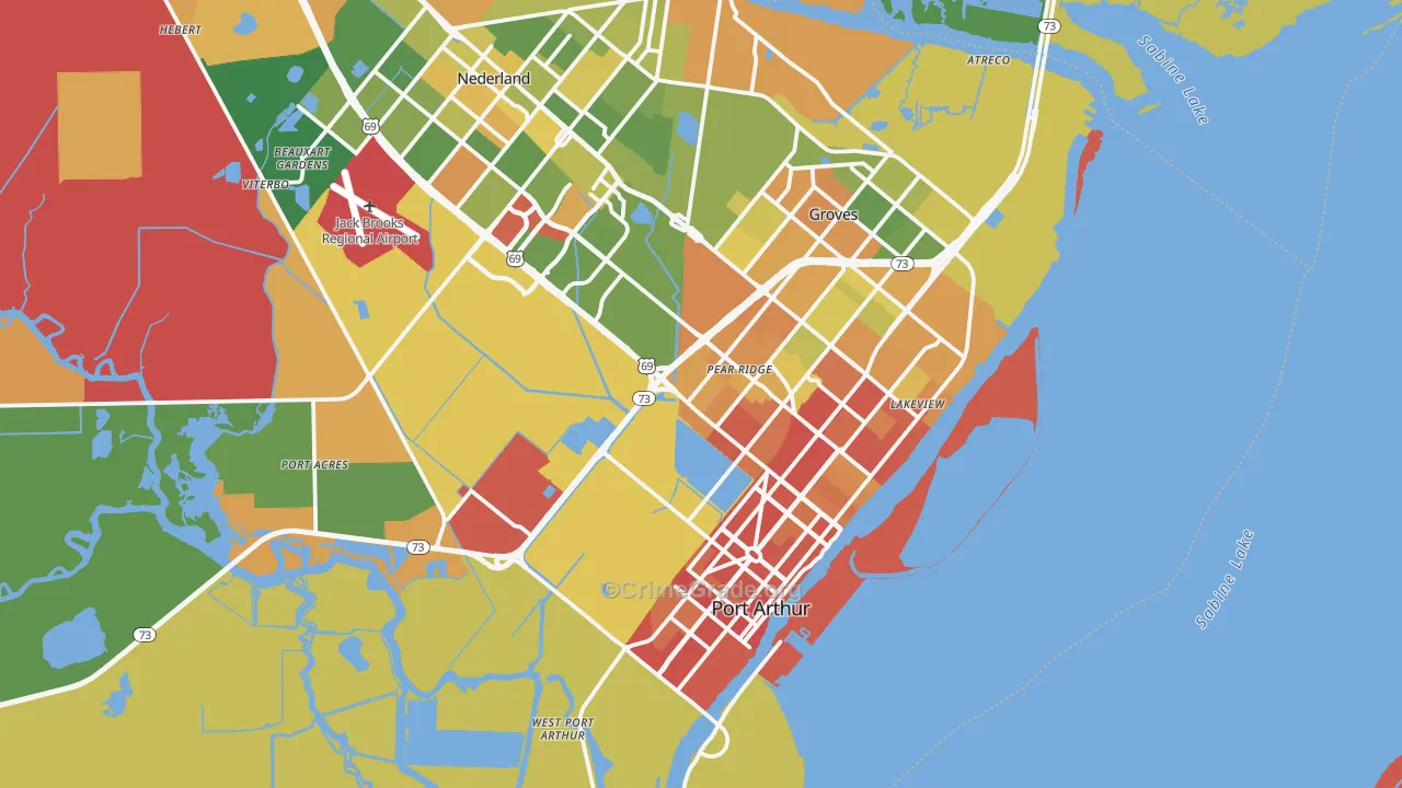 Port Arthur, TX Map of Robbery Rates