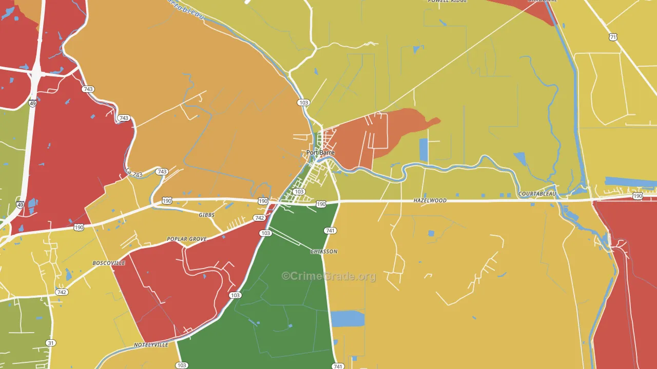 Port Barre, LA Map of Robbery Rates
