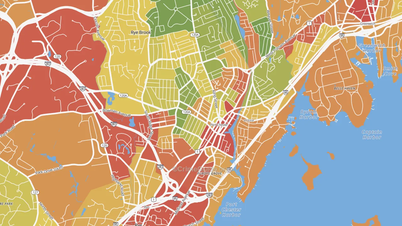 Port Chester, NY Map of Robbery Rates