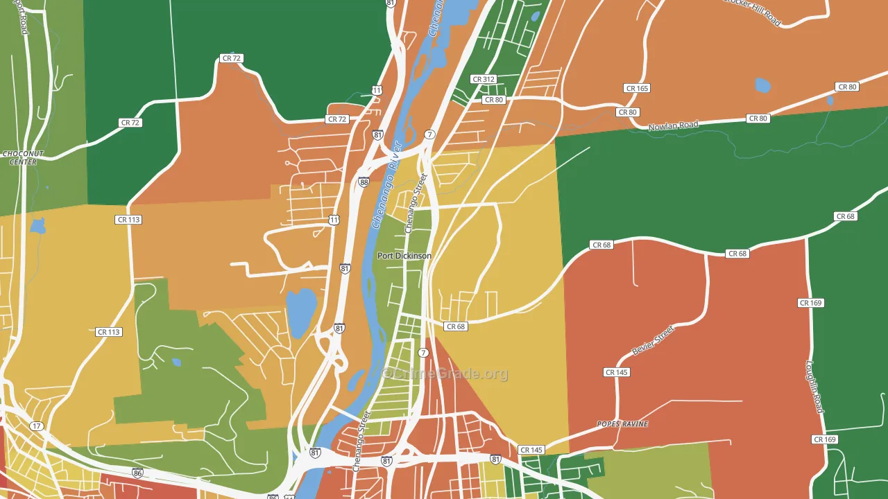 Port Dickinson, NY Map of Robbery Rates
