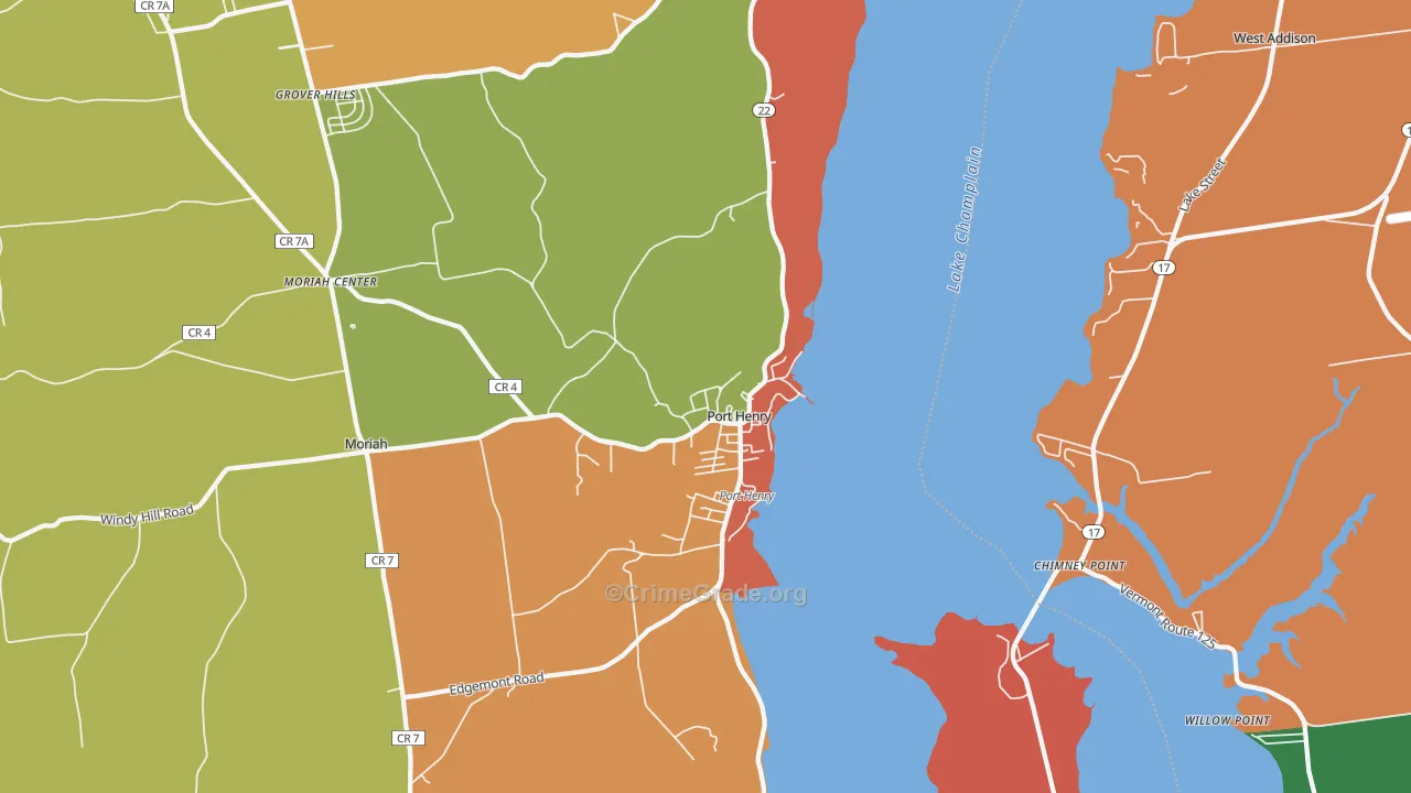 Port Henry, NY Map of Robbery Rates