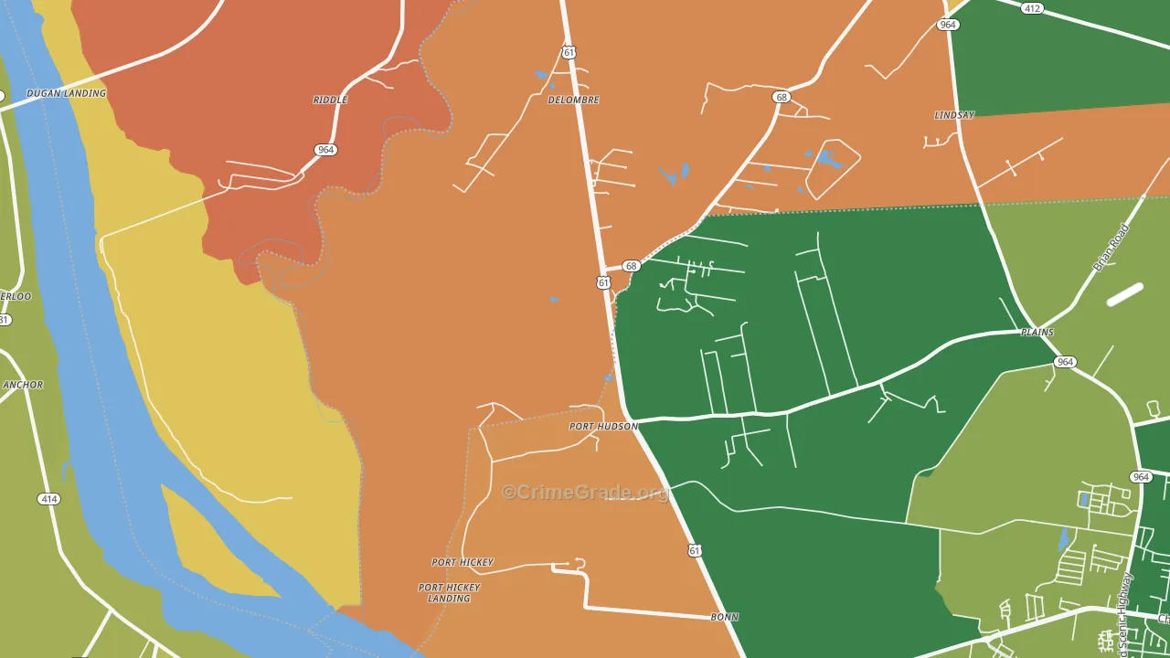 Port Hudson, LA Map of Robbery Rates