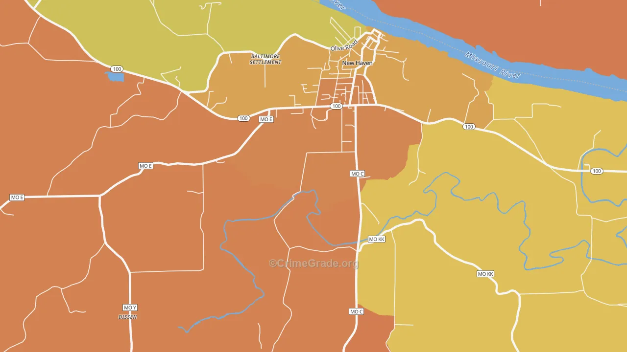 Port Hudson, MO Map of Robbery Rates