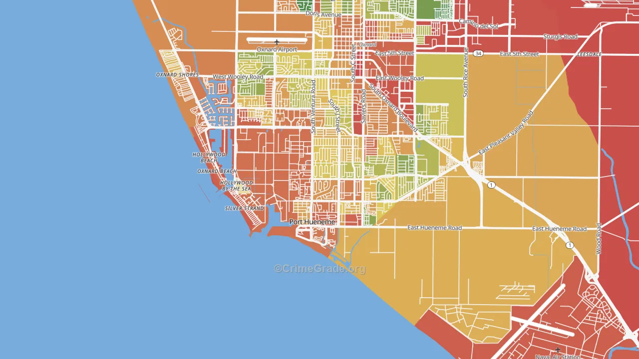 Port Hueneme, CA Map of Robbery Rates