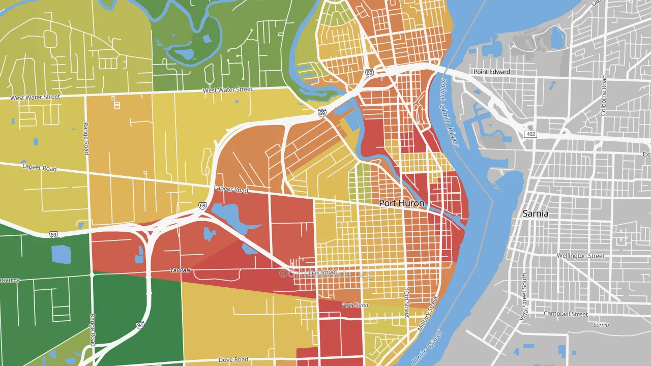 Port Huron, MI Map of Robbery Rates