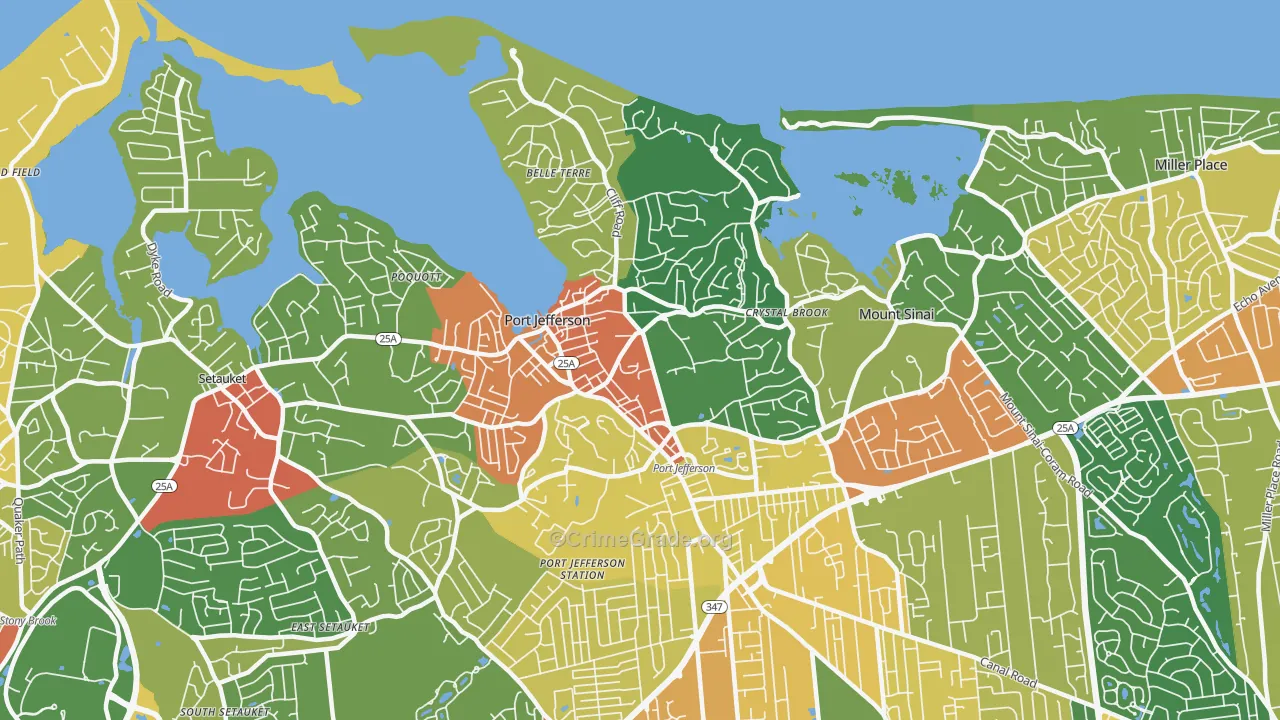 Port Jefferson, NY Map of Robbery Rates