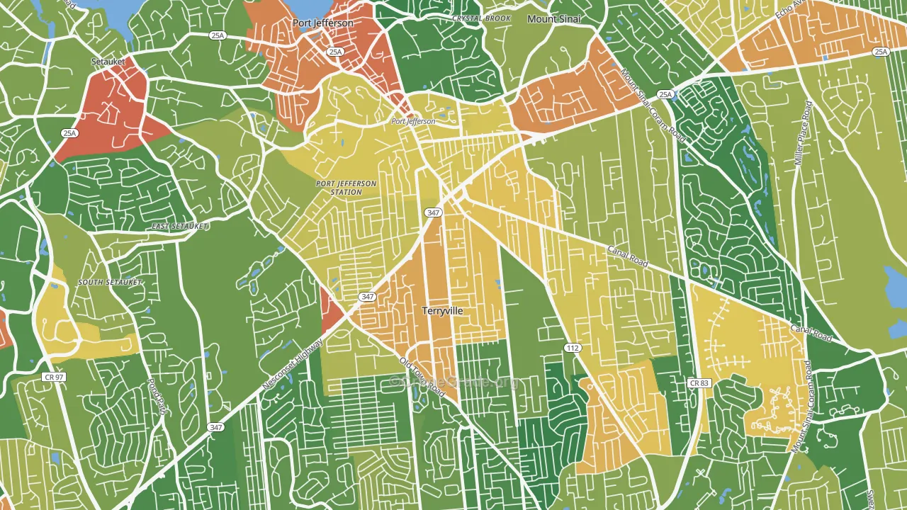Port Jefferson Station, NY Map of Robbery Rates