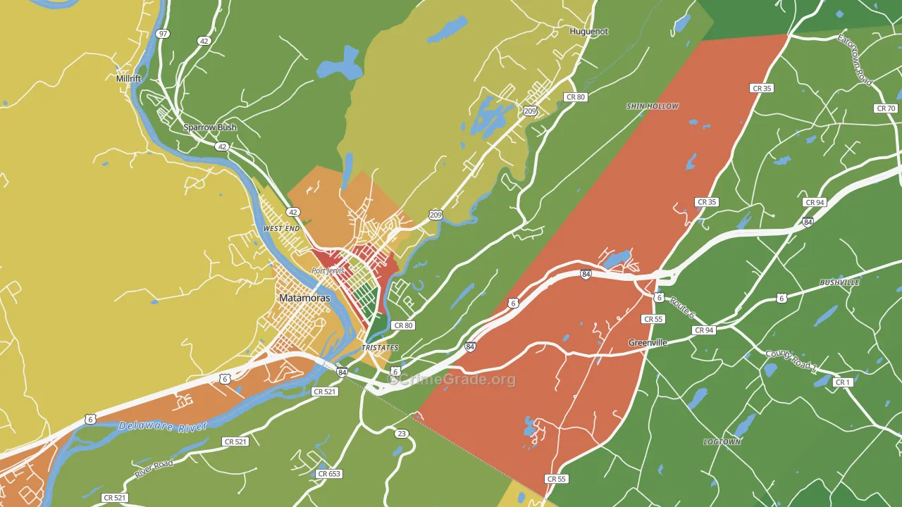 Port Jervis, NY Map of Robbery Rates