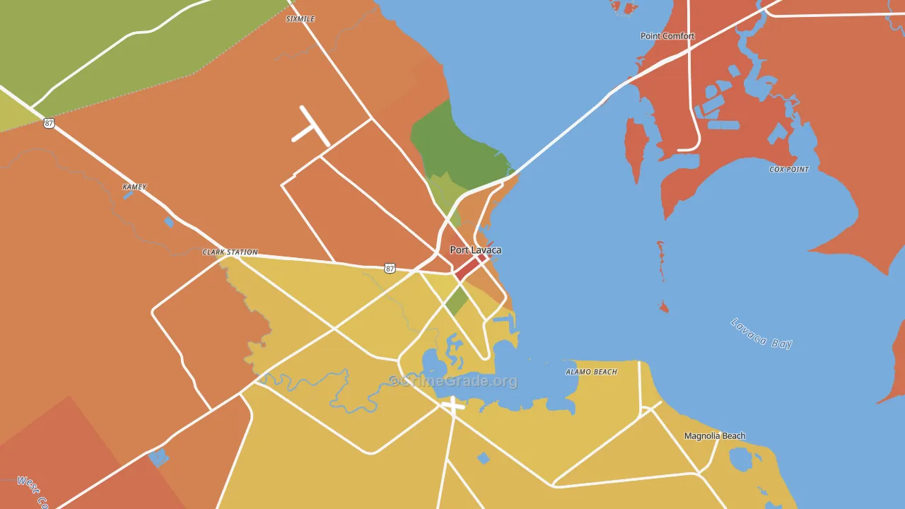 Port Lavaca, TX Map of Robbery Rates