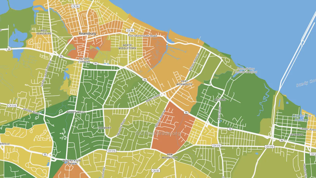Port Monmouth, NJ Map of Robbery Rates