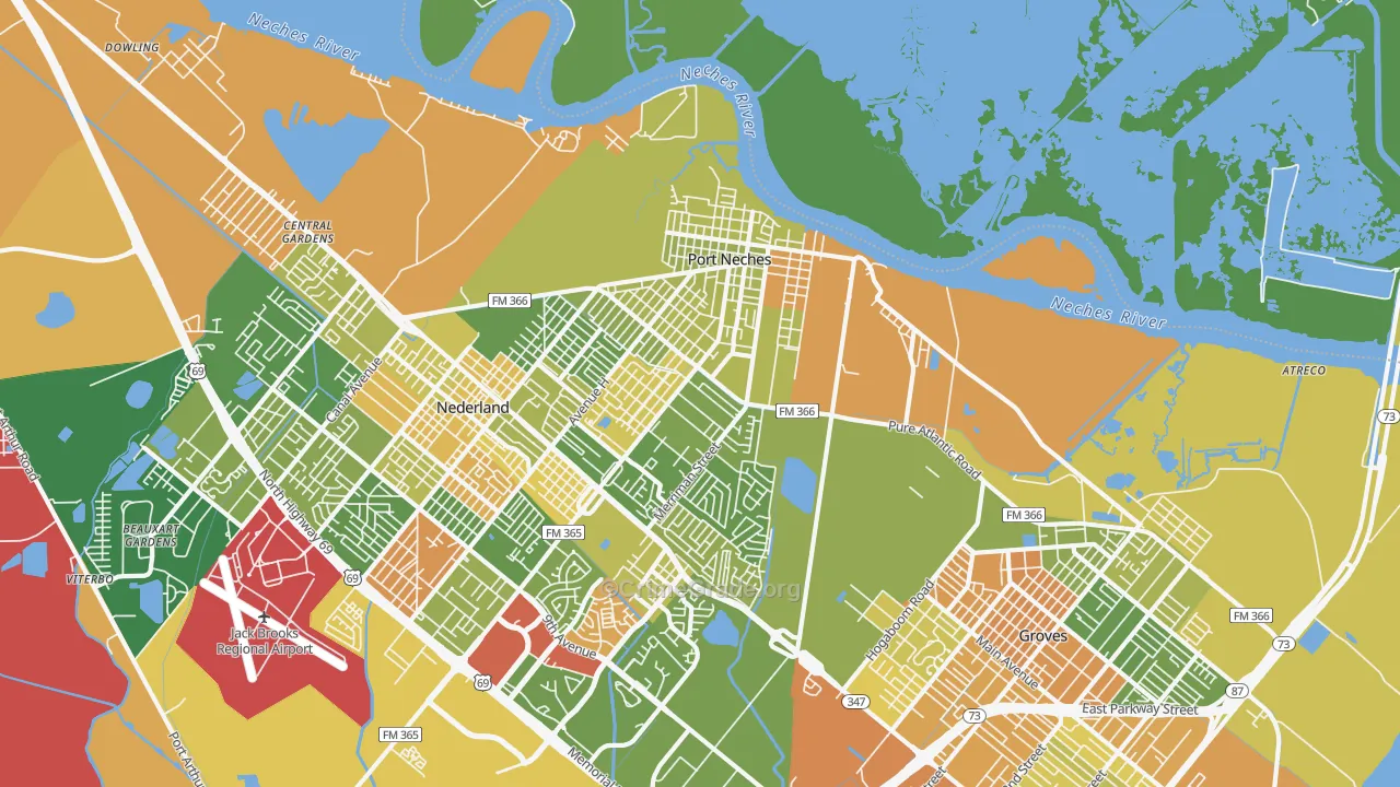 Port Neches, TX Map of Robbery Rates