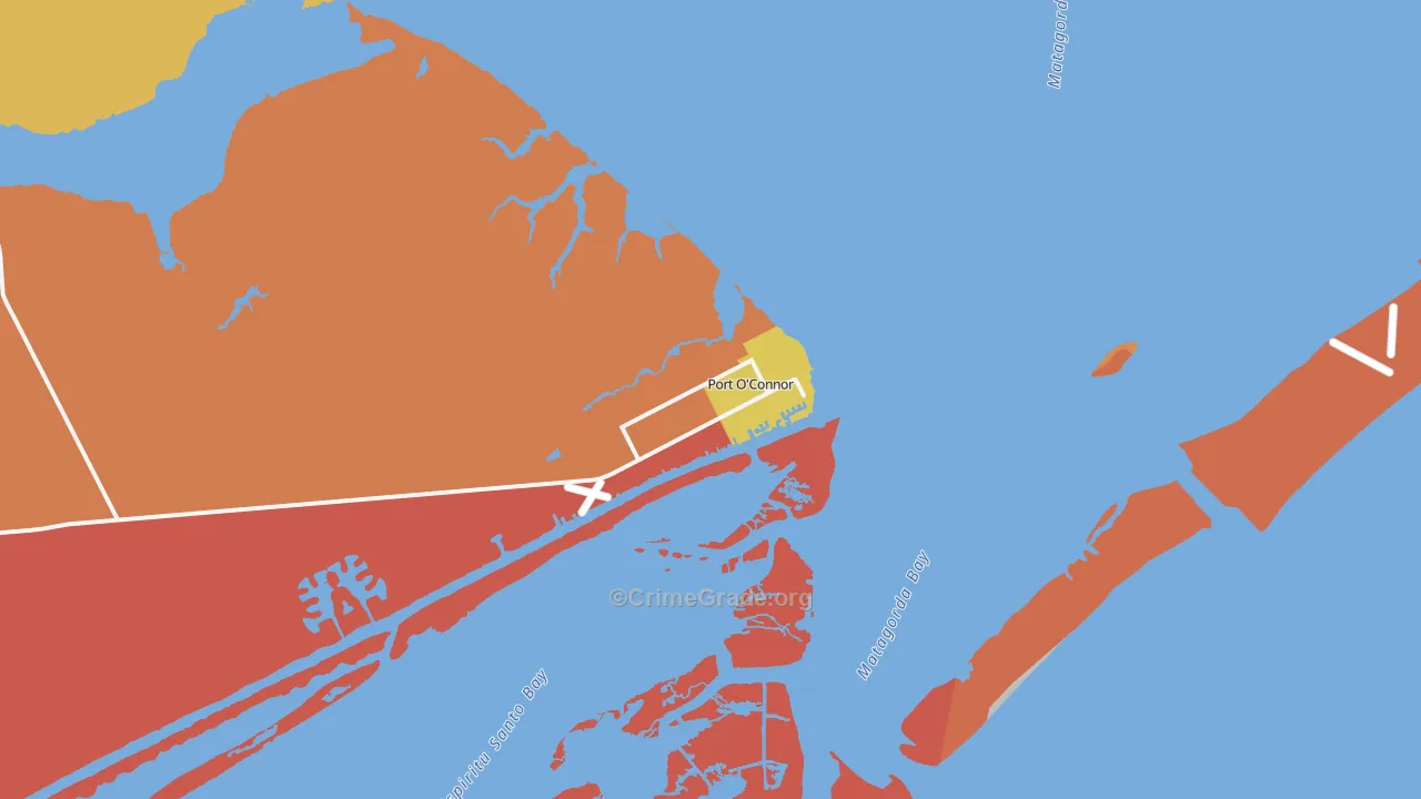 Port O'Connor, TX Map of Robbery Rates