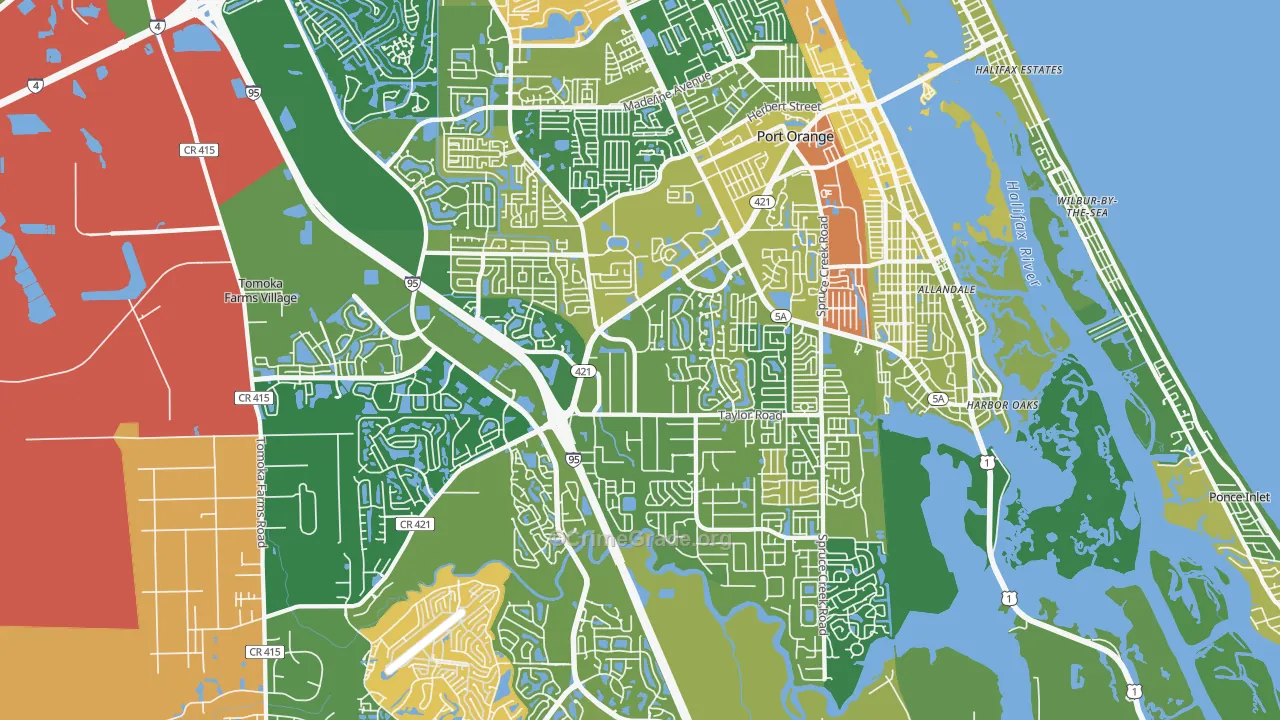 Port Orange, FL Map of Robbery Rates