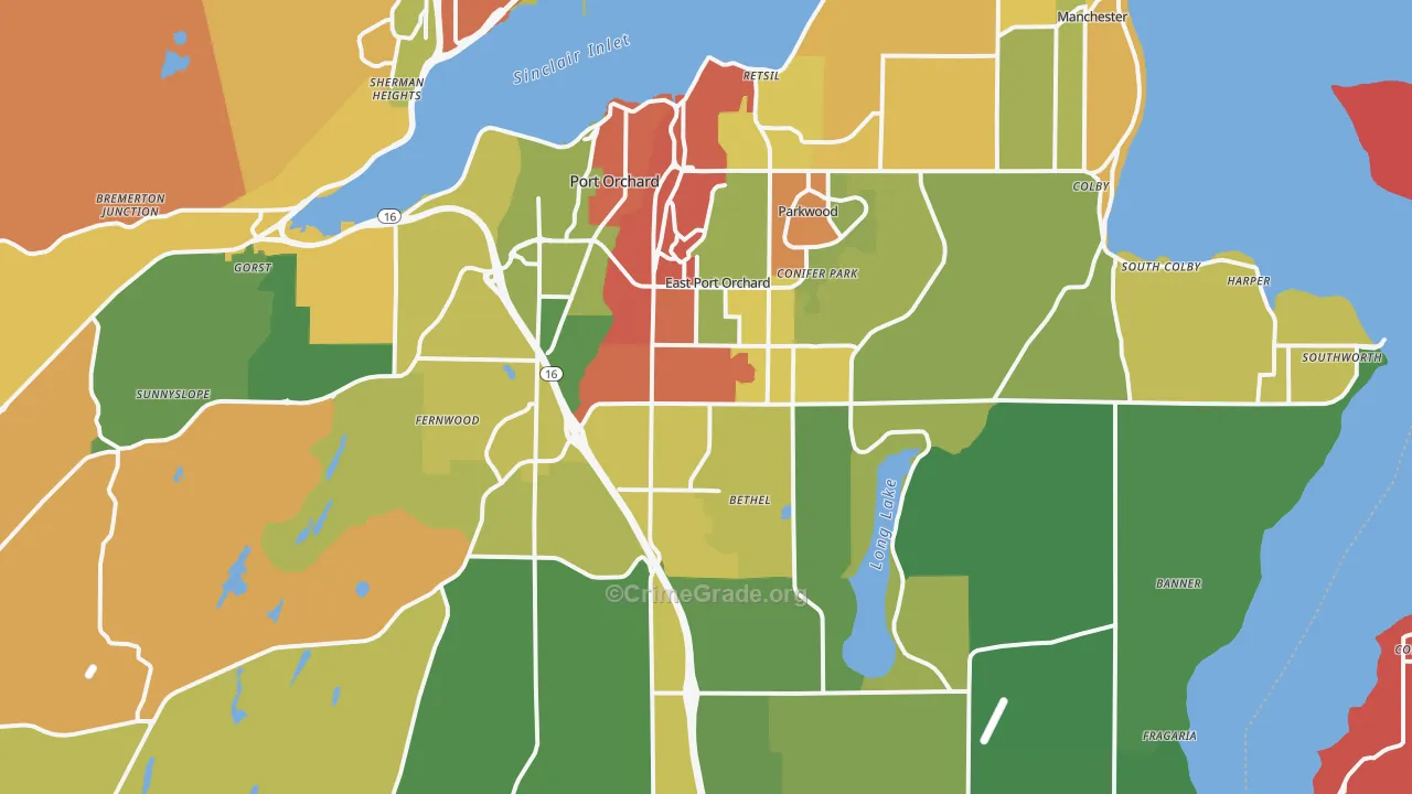 Port Orchard, WA Map of Robbery Rates