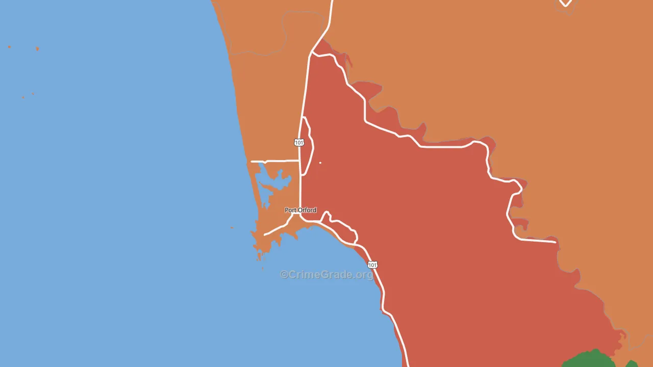 Port Orford, OR Map of Robbery Rates