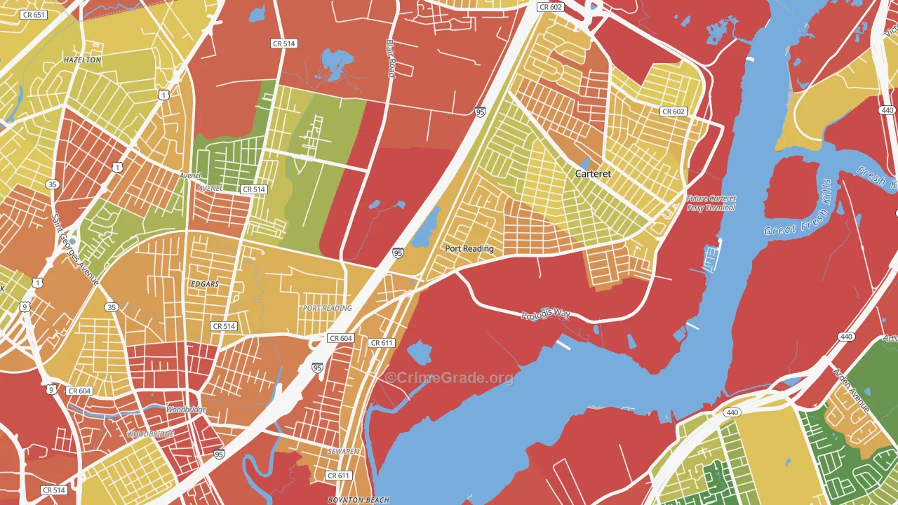 Port Reading, NJ Map of Robbery Rates