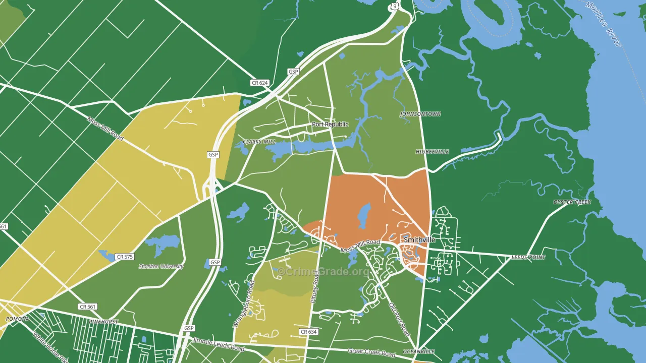 Port Republic, NJ Map of Robbery Rates