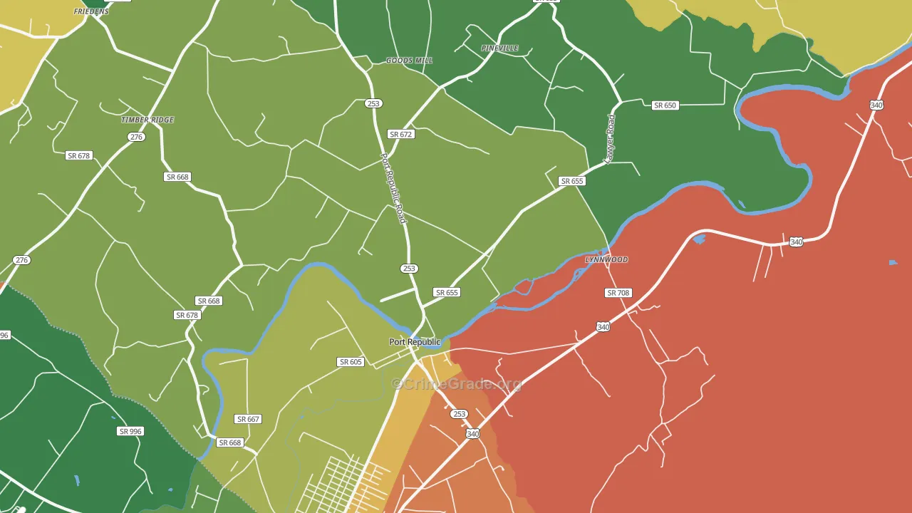 Port Republic, VA Map of Robbery Rates