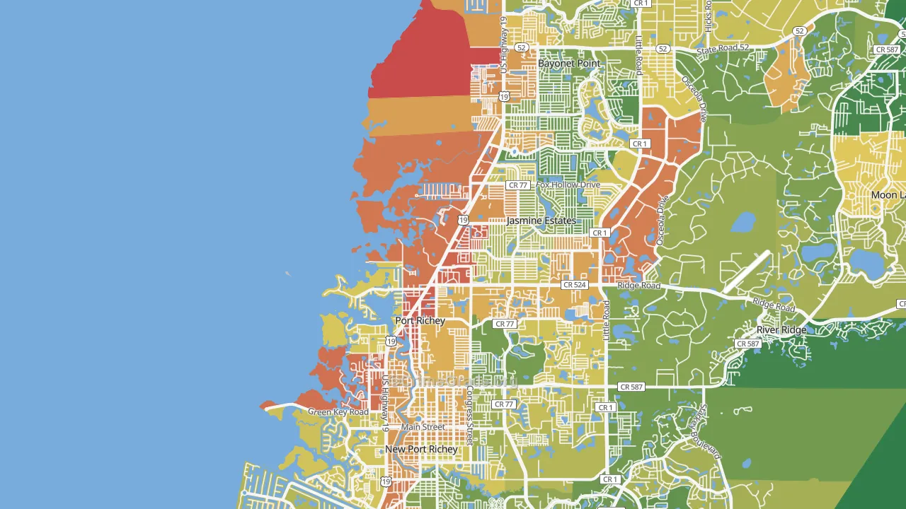 Port Richey, FL Map of Robbery Rates