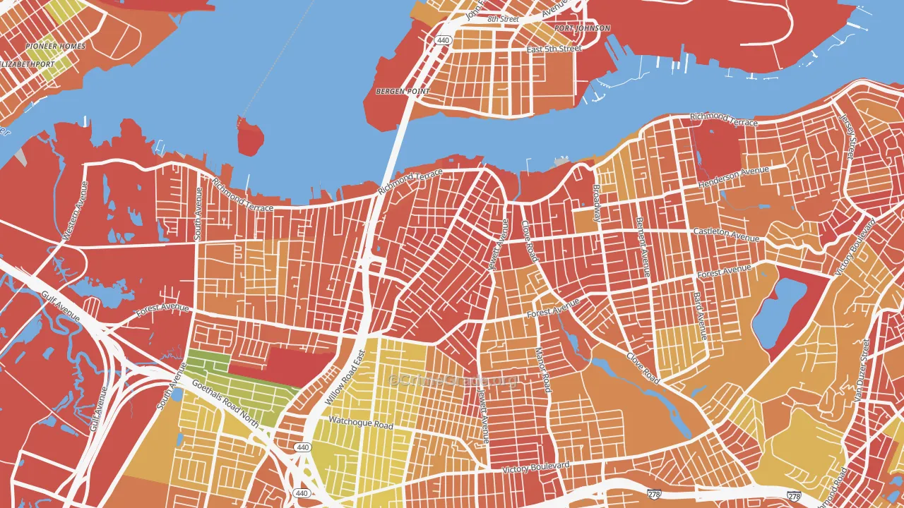 Port Richmond, Staten Island, NY Map of Robbery Rates
