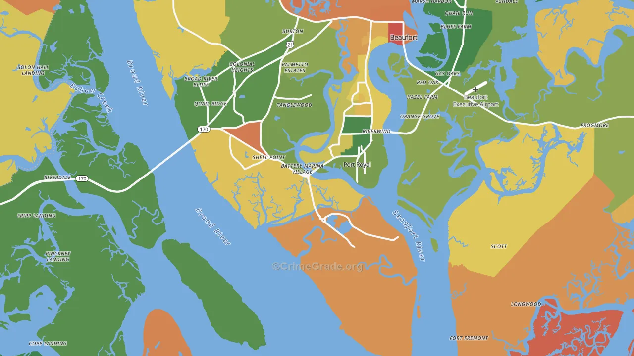 Port Royal, SC Map of Robbery Rates