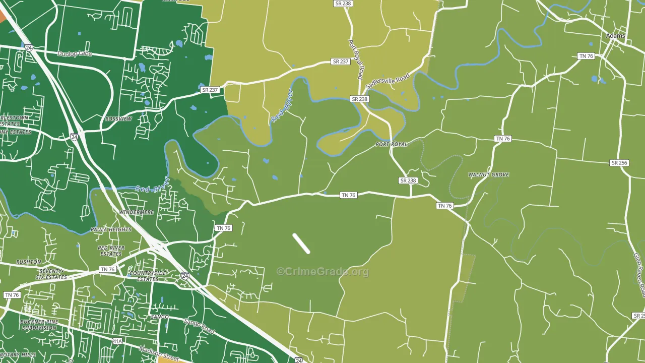 Port Royal, TN Map of Robbery Rates