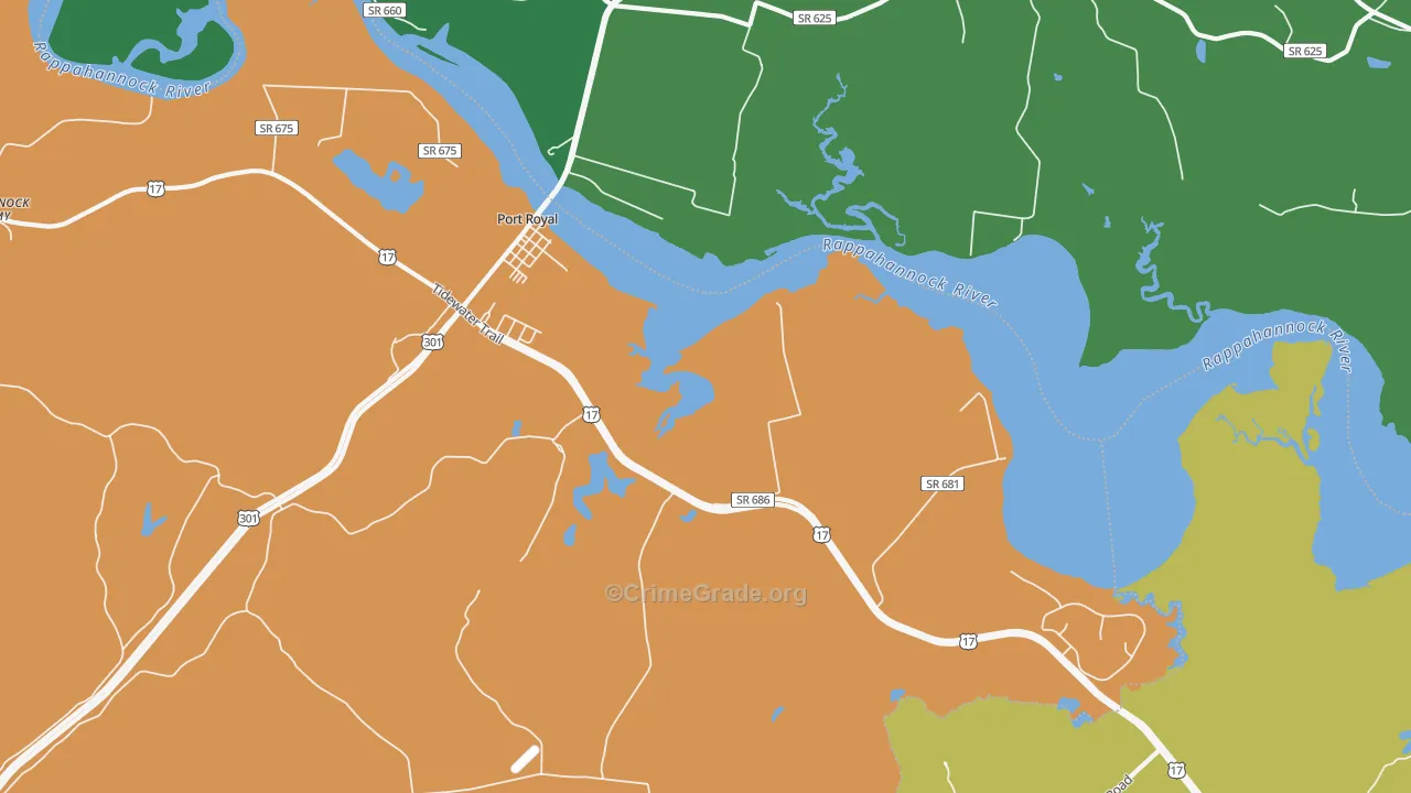 Port Royal, VA Map of Robbery Rates