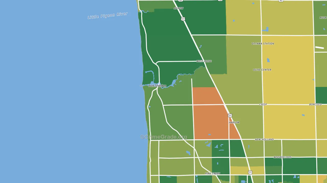 Port Sheldon, MI Map of Robbery Rates