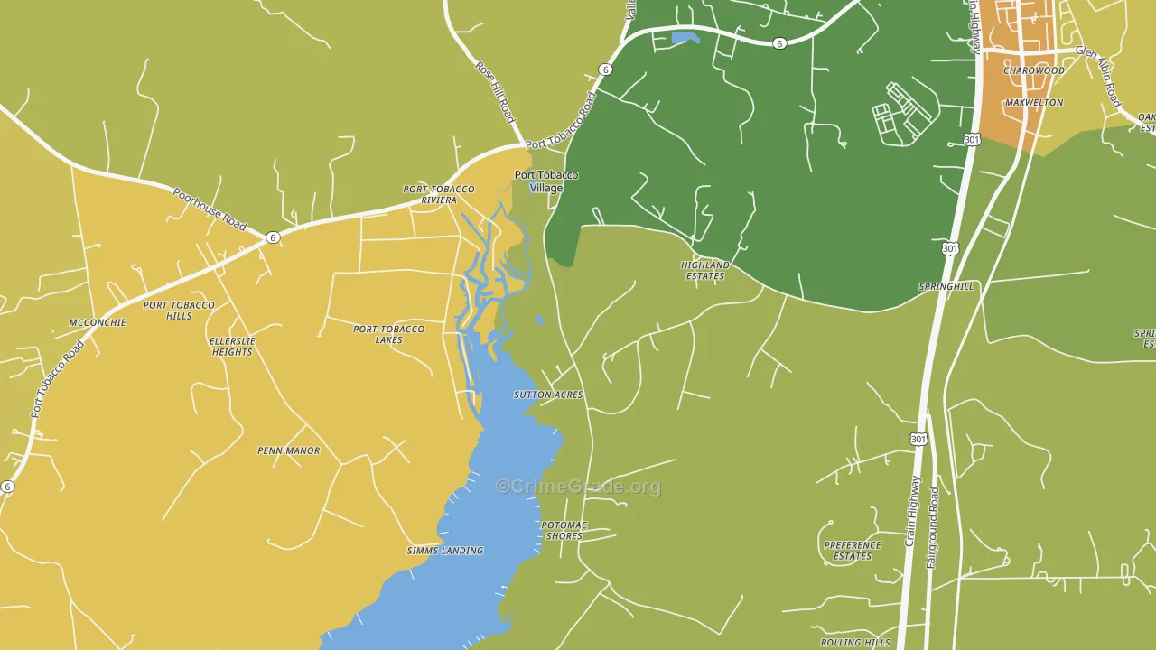 Port Tobacco Village, MD Map of Robbery Rates