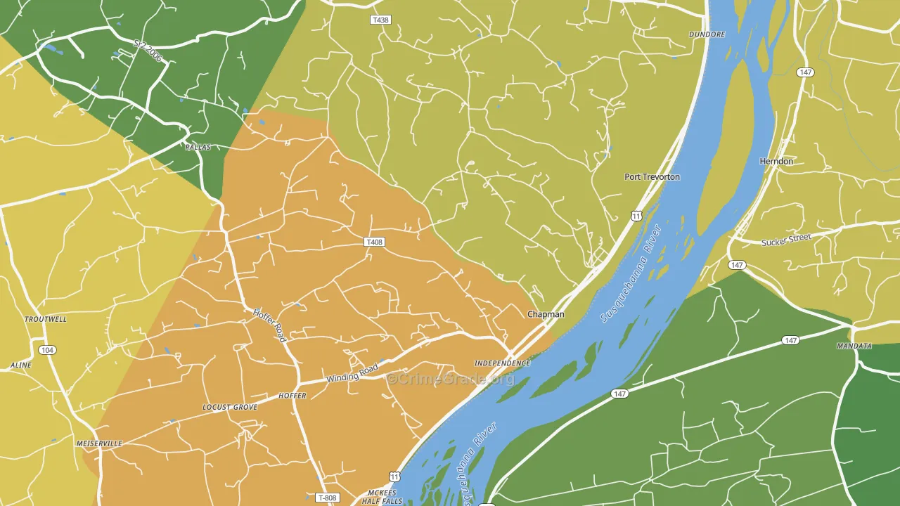 Port Trevorton, PA Map of Robbery Rates