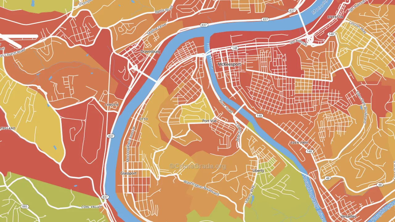 Port Vue, PA Map of Robbery Rates