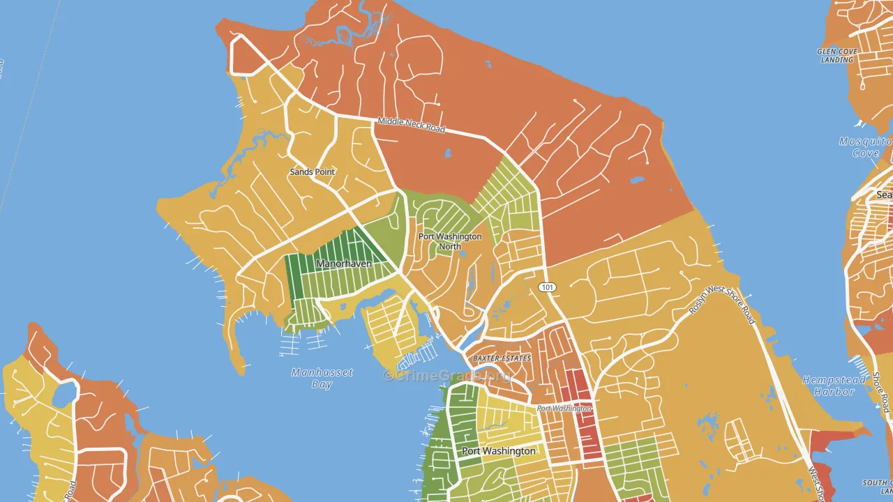 Port Washington North, NY Map of Robbery Rates