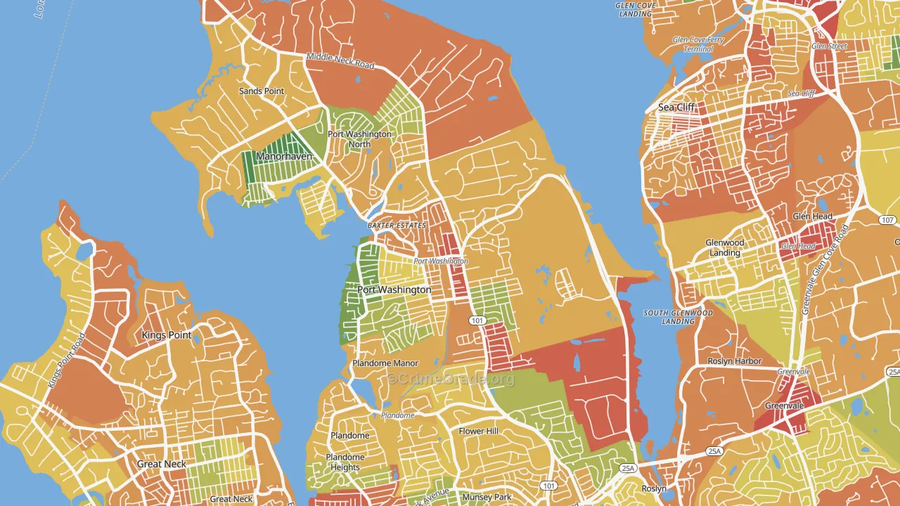 Port Washington, NY Map of Robbery Rates
