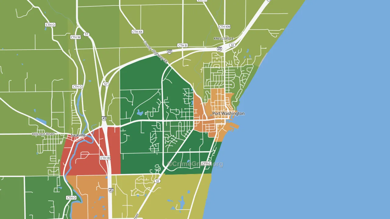 Port Washington, WI Map of Robbery Rates