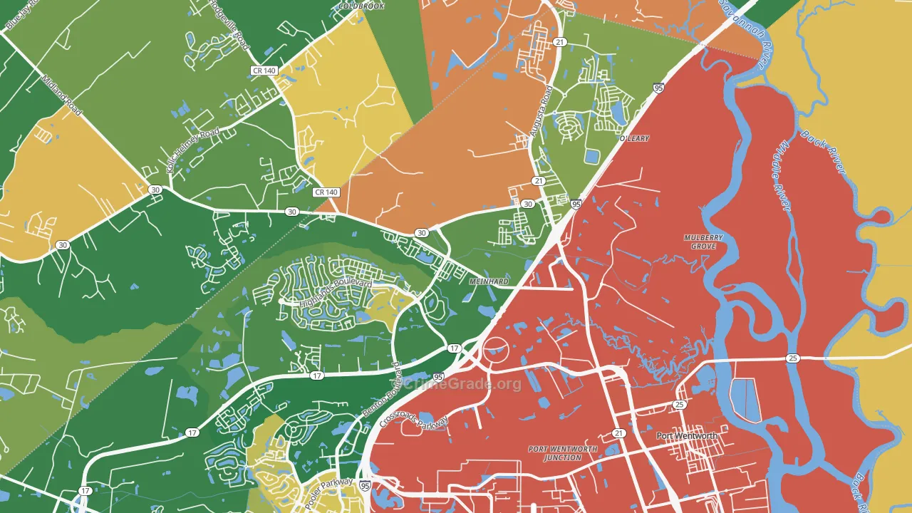 Port Wentworth, GA Map of Robbery Rates
