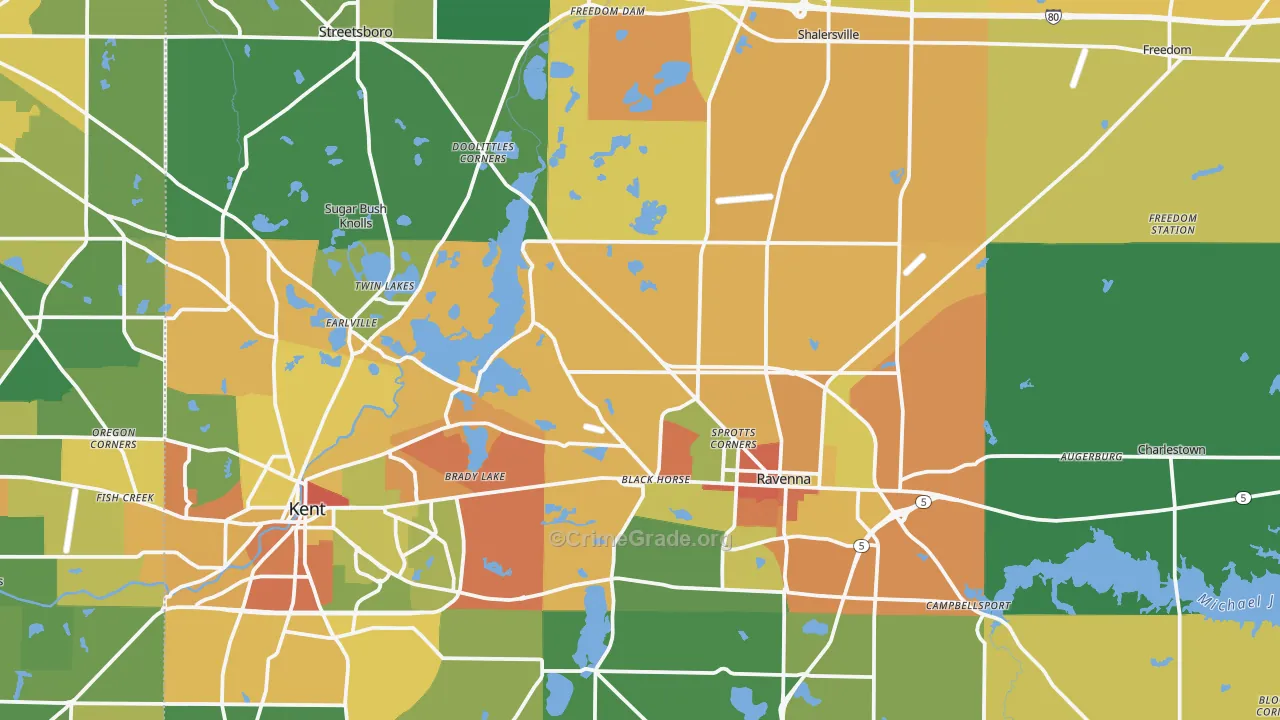 Portage County, OH Map of Robbery Rates