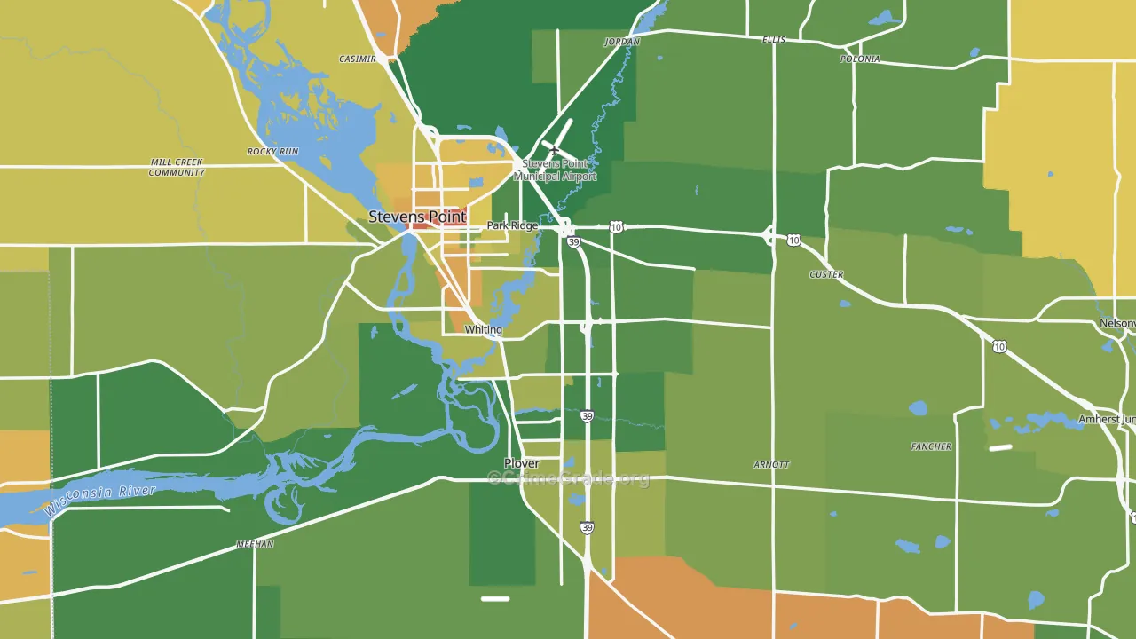 Portage County, WI Map of Robbery Rates