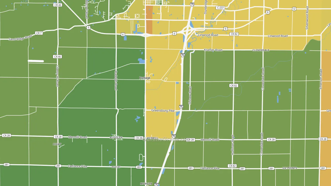Portage, OH Map of Robbery Rates