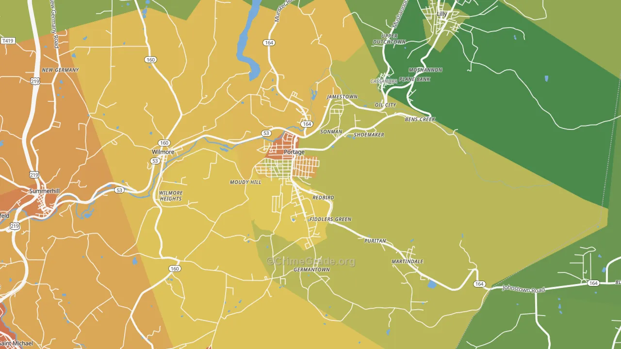 Portage, PA Map of Robbery Rates
