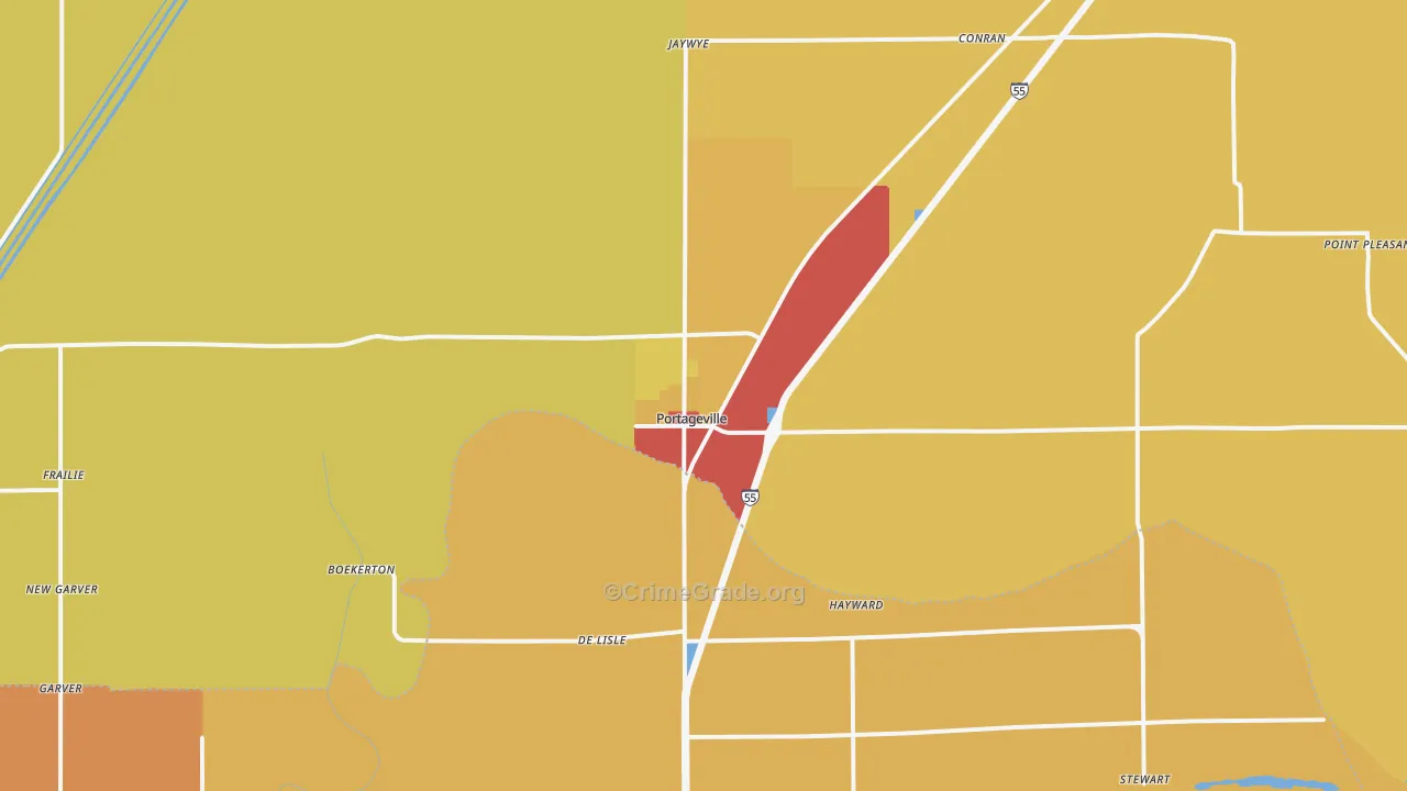 Portageville, MO Map of Robbery Rates