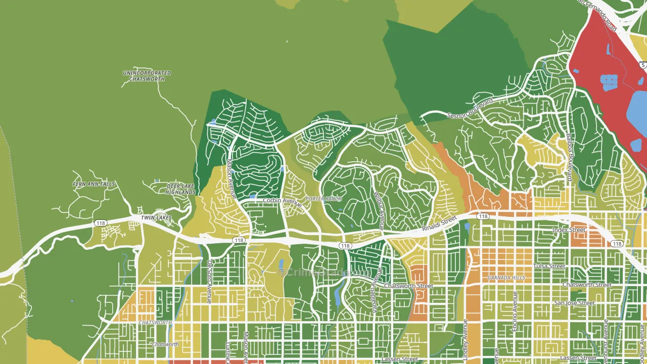 Portar Ranch, Northridge, CA Map of Robbery Rates