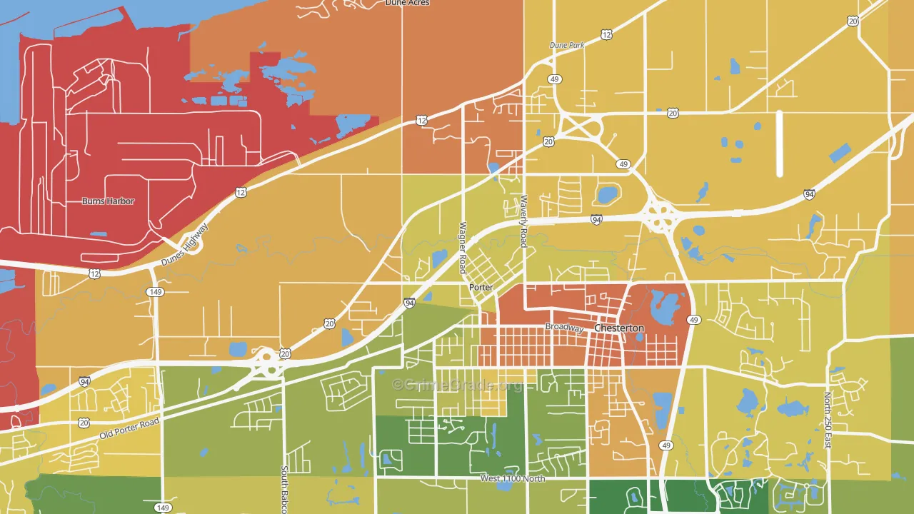 Porter, IN Map of Robbery Rates